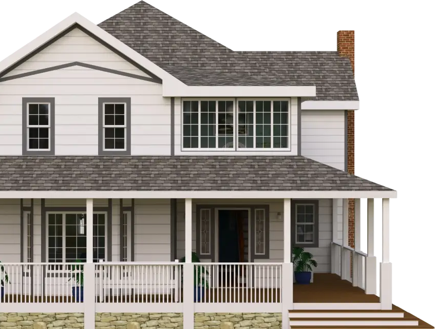 Exterior view of a well-maintained two-story suburban home with a white porch.